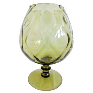 Mid Century Italian Empoli Olive Green Optic Glass Brandy Snifter 8.5" MCM Italy